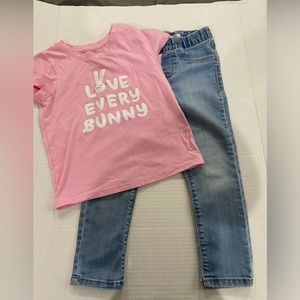 Cat &Jack Easter bunny shirt 4t paired with Oshkosh jeggings size 4